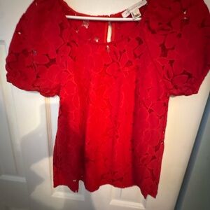 Monteau Red Lace Puff Sleeve Blouse